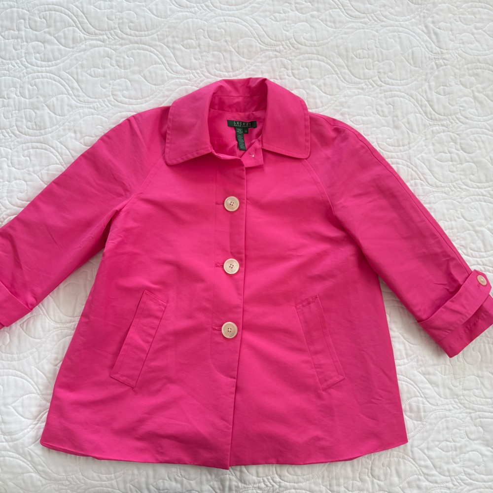 Lauren Ralph Lauren A-Line Rain Coat‎ Jacket Large Buttons Pink Women’s XS NEW